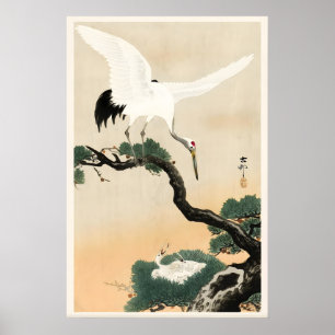 Storch und Kiefernbaum Japanischer Kunstdruck Zuha Poster
