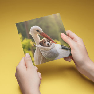 Storch und Welpe, anpassbar Feiertagskarte