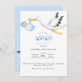 Storch | Watercolor Baby Boy Dusche Einladung (Vorne/Hinten)