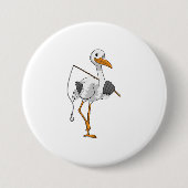 Storch wie Fisher mit Angelrute Button (Vorderseite)