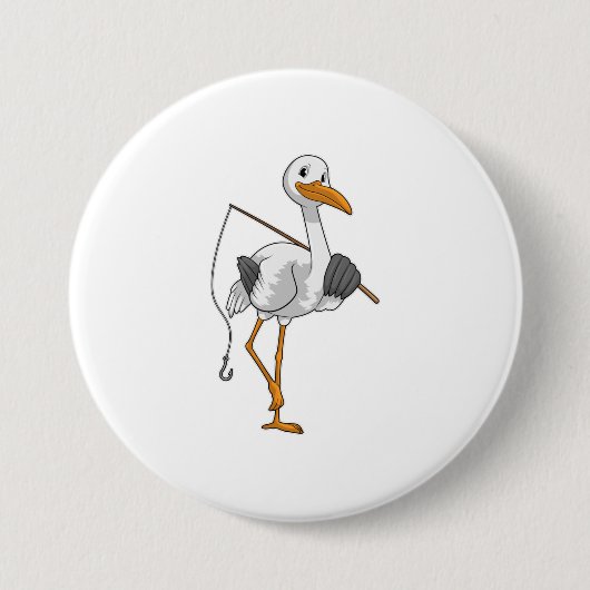 Storch wie Fisher mit Angelrute Button (Vorderseite)