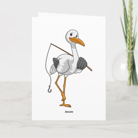 Storch wie Fisher mit Angelrute Karte (Rückseite)