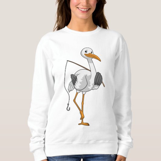 Storch wie Fisher mit Angelrute Sweatshirt (Vorderseite)