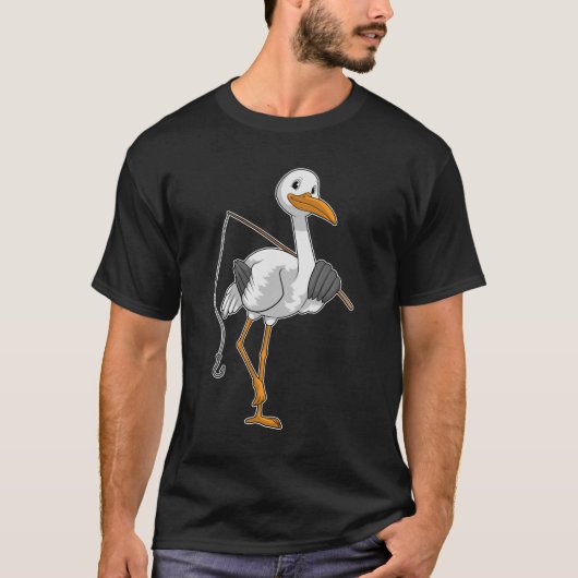 Storch wie Fisher mit Angelrute T-Shirt (Vorderseite)