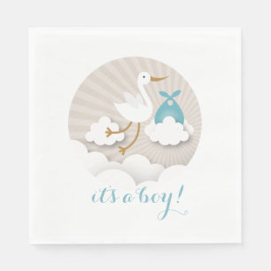 Storch + Wolken-Jungen-Babyparty-Servietten Serviette
