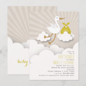 Storch + Wolken Kinderdusche - gelb Einladung (Vorne/Hinten)