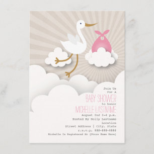Storch + Wolken Kinderdusche - Rosa Einladung