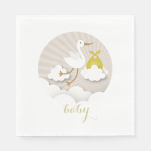 Storch + Wolken-neutrale Babyparty-Servietten Serviette