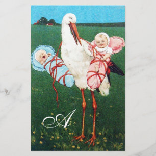 STORCH ZWILLINGS-BABY-TAUFE-MONOGRAMM BRIEFPAPIER