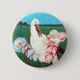 STORCH ZWILLINGS-BABYPARTY, Rosa, Türkisblau Button
