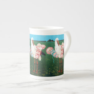 STORCH ZWILLINGS-BABYPARTY, Rosa ,Türkisblau Porzellantasse