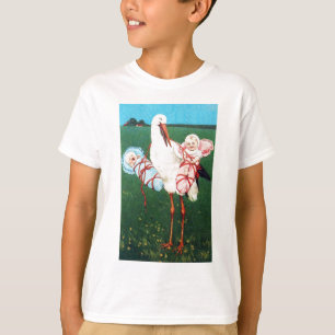 STORCH ZWILLINGS-BABYPARTY, Rosa ,Türkisblau T-Shirt