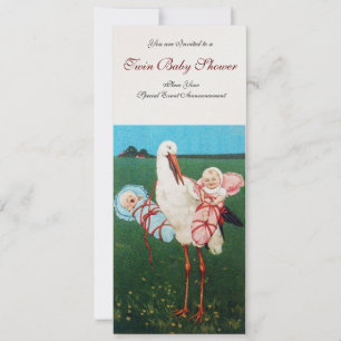 STORCH ZWILLINGS-BABYSHOWER, champagner metallic Einladung