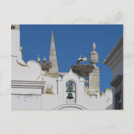 Störche bauen Nester auf der Kirche in der Altstad Postkarte