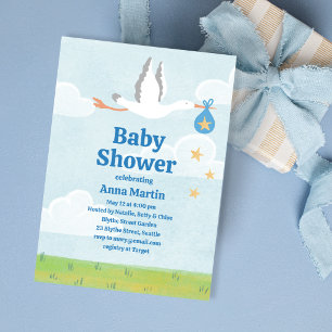 Störche & Sterne Babyshower-Einladung Einladung