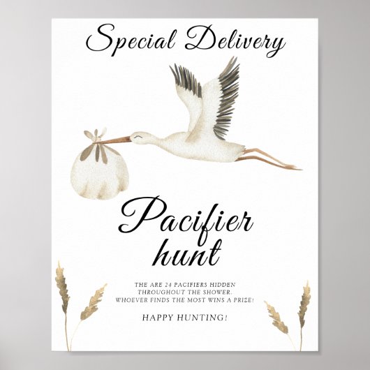 Storchenbaby-Dusche - Schnuller-Jagd Poster (Vorne)