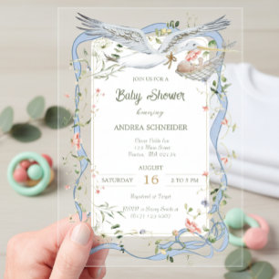 Storchenband und Schleife Baby Shower Acryleinladungen