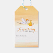 Storchorange neue Babydusche mit Geschenkmarken Geschenkanhänger (Vorderseite)