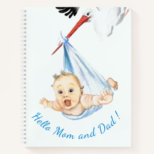 Storchtrage Baby Funny Notebook - Custom Text Notizblock (Vorderseite)