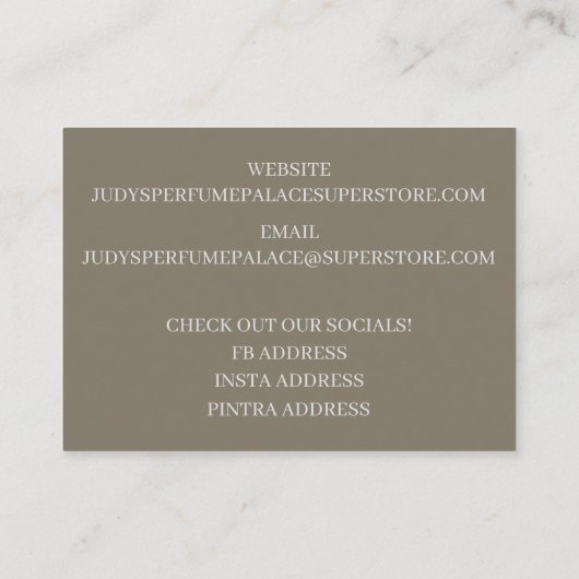 Store/Hersteller/Design Parfümflasche Visitenkarte (Rückseite)
