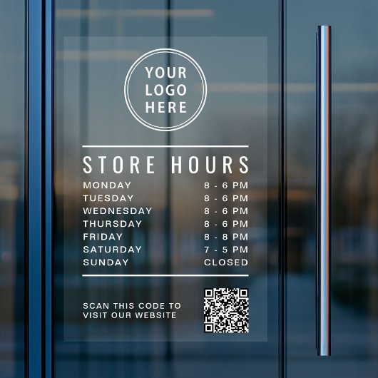 Store Hours QR Code Business Logo White Lettering Fensteraufkleber