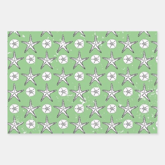 Störendes Sternenfisch-Sand-Dollar-Sketchmuster Geschenkpapier Set (Vorderseite)