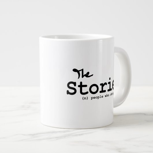 Storiers - Weiße Tasse mit Schwarz-Buchstaben-Logo (Vorderseite Rechts)