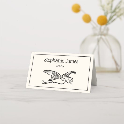 Stork #2 Baby Shower Gender Reveal Ivory BG Platzkarte (Vorderseite)