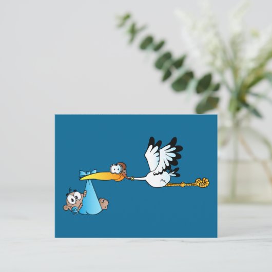 Stork and Baby Boy Afroamerikanisch Postkarte (Stehend Vorderseite)
