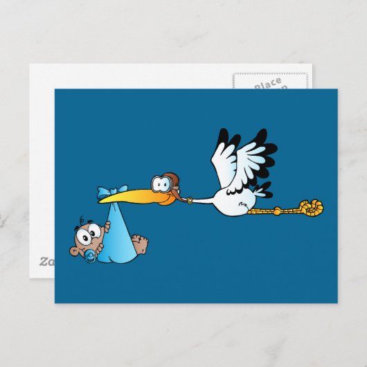 Stork and Baby Boy Afroamerikanisch Postkarte (Vorne/Hinten)