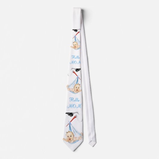 Stork and Baby Funny Neck Tie Text - Hallo Mama Krawatte (Vorderseite)