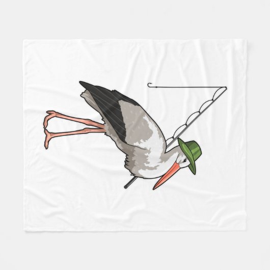 Stork at Fishing with Fishing rod Fleecedecke (Vorderseite (Horizontal))