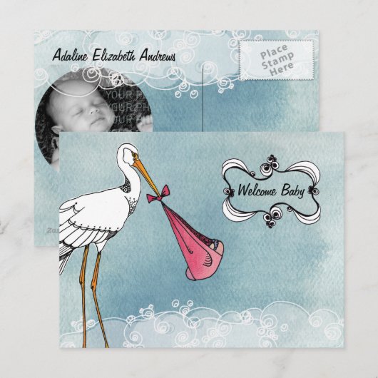 Stork Baby Ankündigung (Vorne/Hinten)