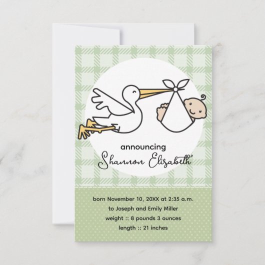 Stork Baby Birth Ankündigungen (Vorderseite)