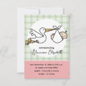 Stork Baby Birth Announcements (Pink) Ankündigung (Vorderseite)