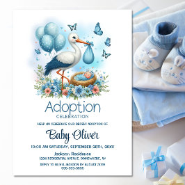 Stork Baby Boy Adoption Babydusche Einladung