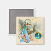 STORK BABY BOY DUSCHE 2 MONOGRAMM, Turquase Magnet (Vorderseite/Rückseite)