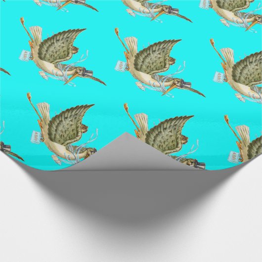 STORK BABY BOY DUSCHE, Aquamarin Blue White Geschenkpapier (Ecke)