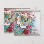 STORK BABY BOY DUSCHE MIT ROSE UND BLAUEN BLUMEN EINLADUNG (Vorne/Hinten)