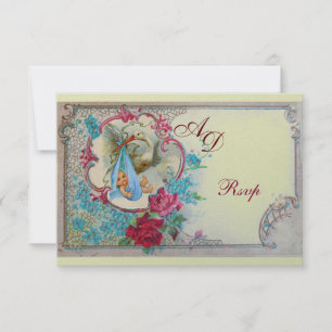 STORK BABY BOY DUSCHE MIT ROSE UND BLAUEN BLUMEN EINLADUNG