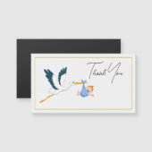 Stork Baby Boy mit elegantem Script Danke Magnetkarte (Vorne/Hinten)