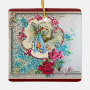 STORK BABY BOY SHOWER 2 Blue Aquamarine Keramikornament