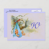 STORK BABY BOY SHOWER 2 EINLADUNGSPOSTKARTE (Vorne/Hinten)