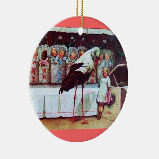 STORK BABY BOY SHOWER 3 MONOGRAM Red Ruby Keramik Ornament (Rechts)