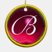 STORK BABY BOY SHOWER 3 MONOGRAM Red Ruby Keramik Ornament (Hinten)