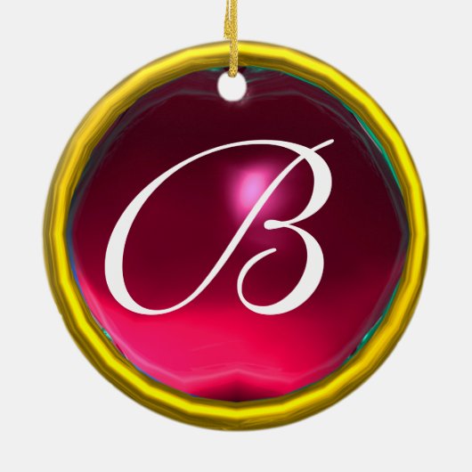 STORK BABY BOY SHOWER 3 MONOGRAM Red Ruby Keramik Ornament (Hinten)