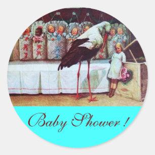 STORK BABY BOY SHOWER 3 Turquase Runder Aufkleber