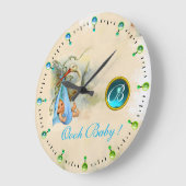 STORK BABY BOY SHOWER BLAUE GEMSTONE MONOGRAM GROßE WANDUHR (Winkel)