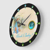 STORK BABY BOY SHOWER BLAUE GEMSTONE MONOGRAM GROßE WANDUHR (Winkel)