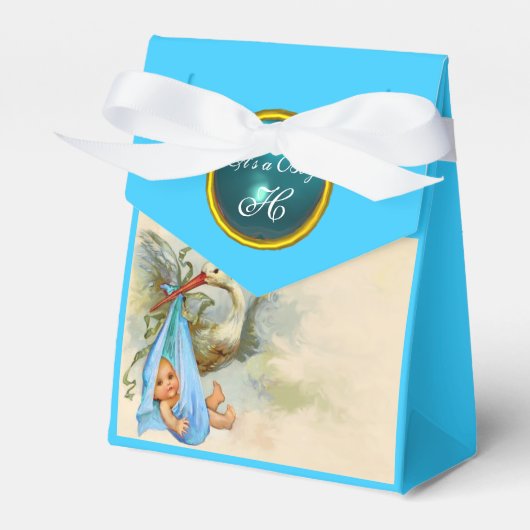 STORK BABY BOY SHOWER BLUE GEM STONE MONOGRAM GESCHENKSCHACHTEL (Vorderseite)